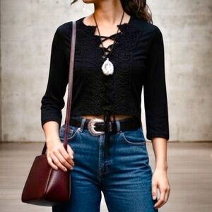 Black Lace-Up Crop Top